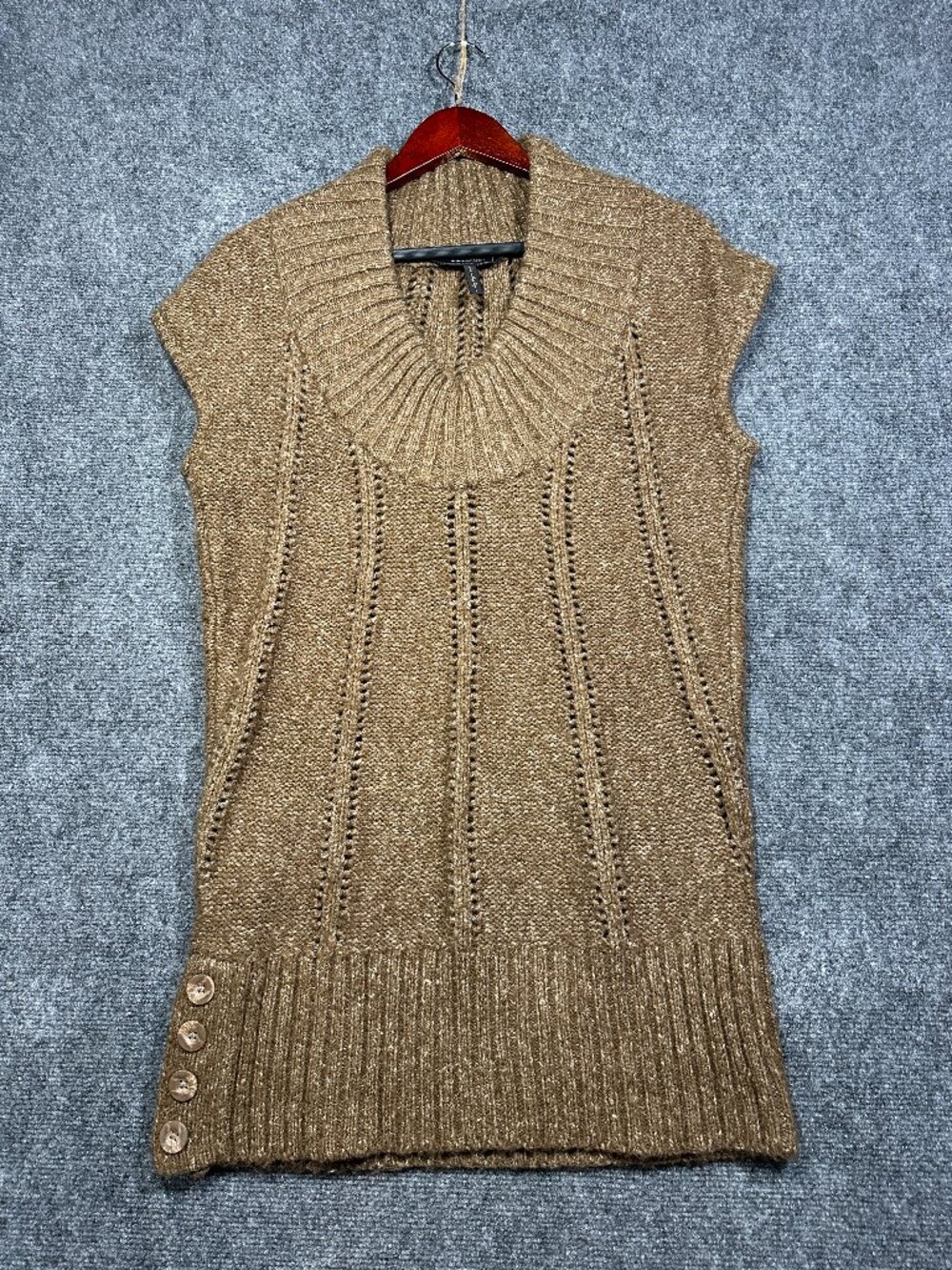 BCBGMAXAZRIA Sweater Womens Small Brown Cable Knit Ribbed Hem Sleeveless Pullove